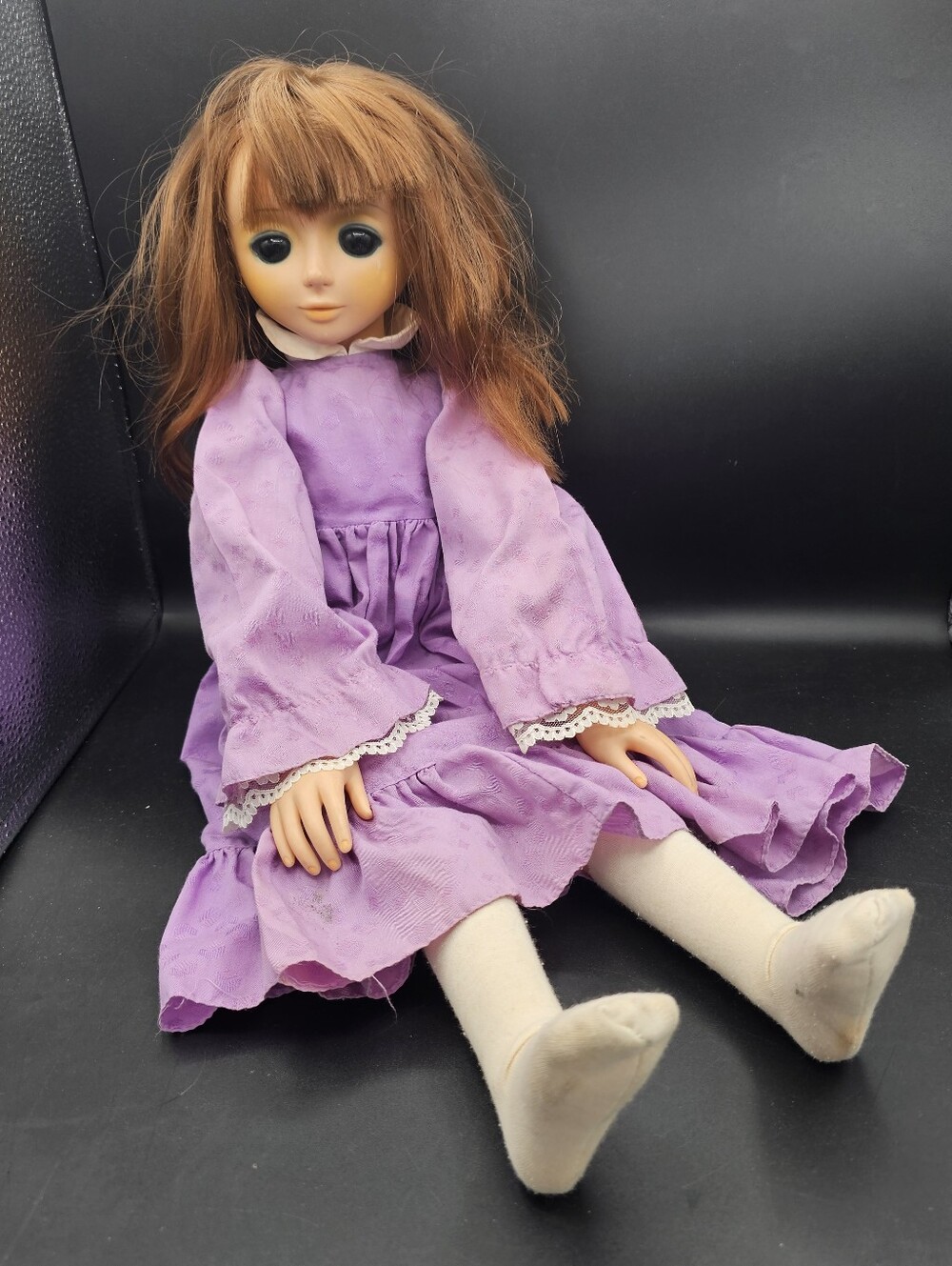 Rare 70s Sekiguchi Printemps Phantom Doll Large Purple Dress Auburn Kawaii Japan